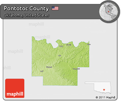 Physical 3D Map of Pontotoc County, single color outside