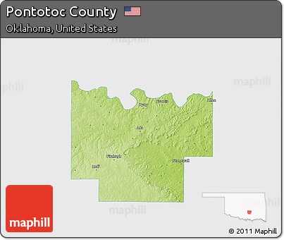 Physical 3D Map of Pontotoc County, single color outside