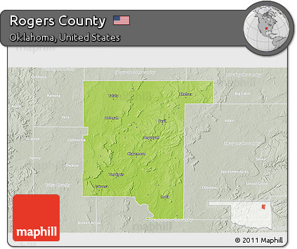 Physical 3D Map of Rogers County, lighten, semi-desaturated