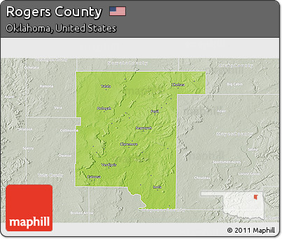 Physical 3D Map of Rogers County, lighten, semi-desaturated