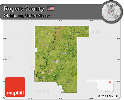 Satellite Map of Rogers County, single color outside