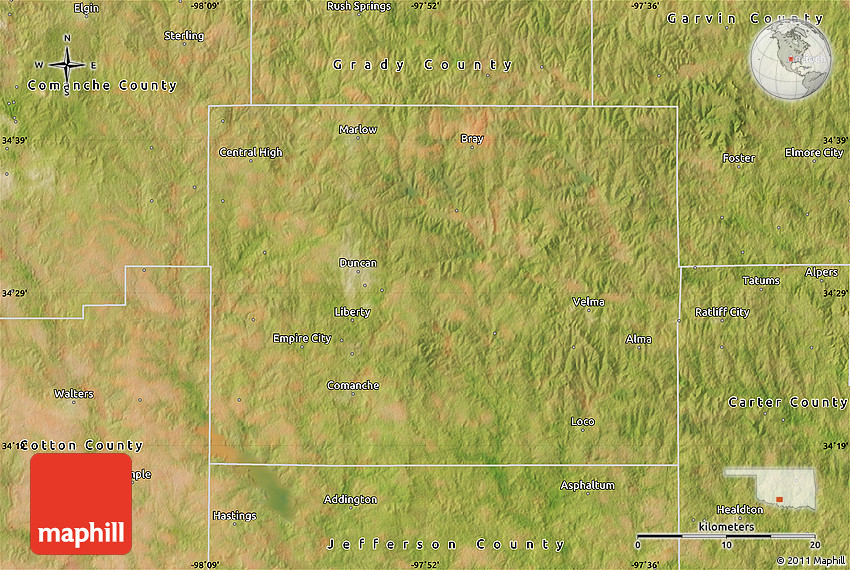 Satellite Map of Stephens County
