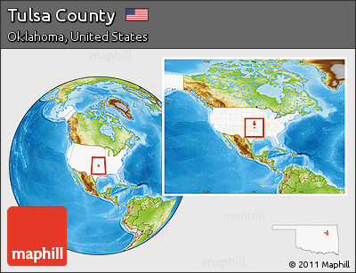 Physical Location Map of Tulsa County, highlighted country, within the entire country