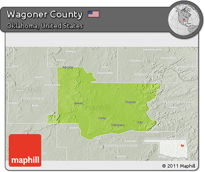 Physical 3D Map of Wagoner County, lighten, semi-desaturated
