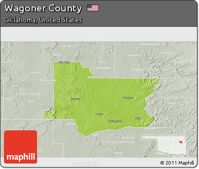 Physical 3D Map of Wagoner County, lighten, semi-desaturated