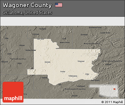 Shaded Relief 3D Map of Wagoner County, darken