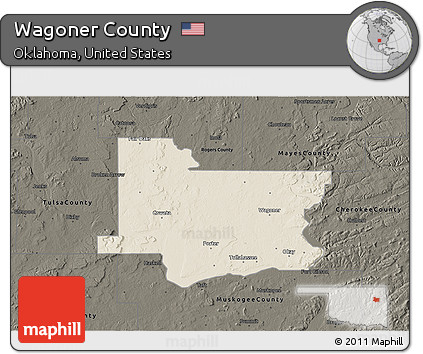 Shaded Relief 3D Map of Wagoner County, darken