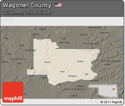 Shaded Relief 3D Map of Wagoner County, darken