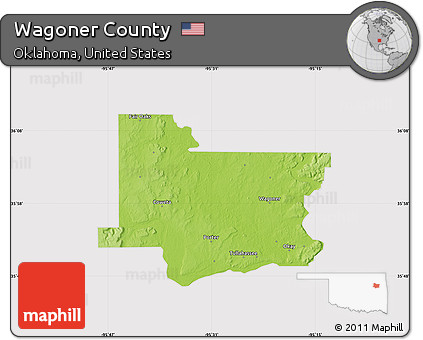 Physical Map of Wagoner County, cropped outside