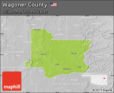 Physical Map of Wagoner County, lighten, desaturated