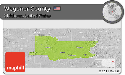Physical Panoramic Map of Wagoner County, lighten, desaturated