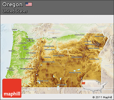 Physical 3D Map of Oregon, lighten