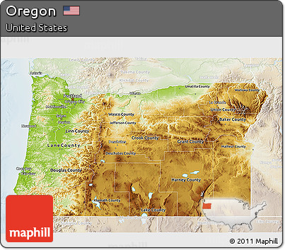 Physical 3D Map of Oregon, lighten
