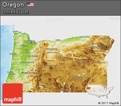 Physical 3D Map of Oregon, single color outside