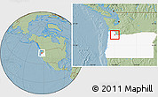 Savanna Style Location Map of ZIP code 97124, highlighted state, hill shading