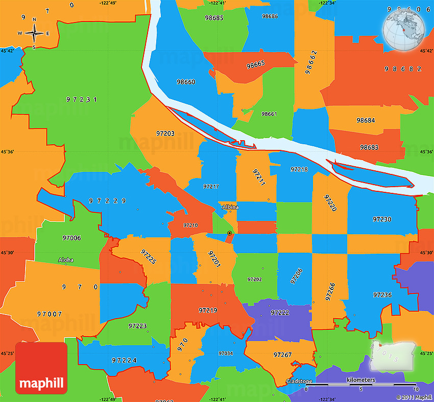 Political Simple Map of ZIP Codes Starting with 972