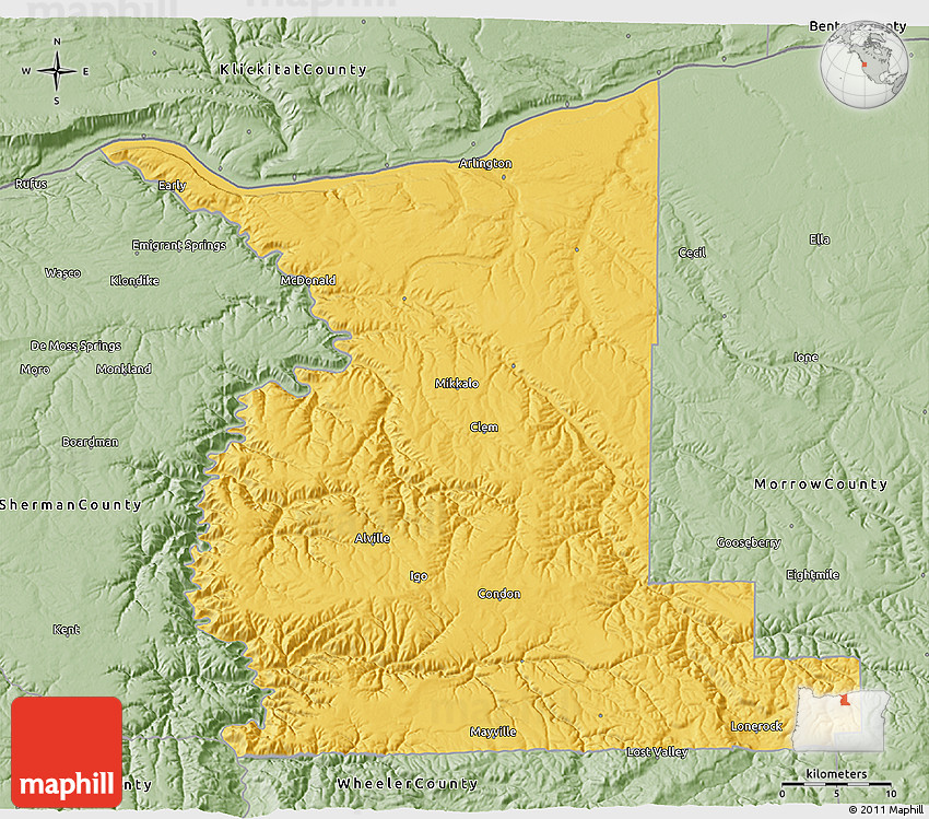 Savanna Style 3D Map of Gilliam County