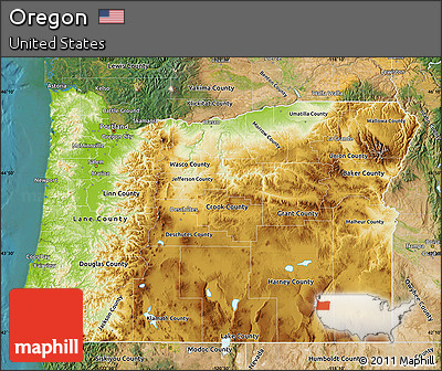 Physical Map of Oregon, satellite outside