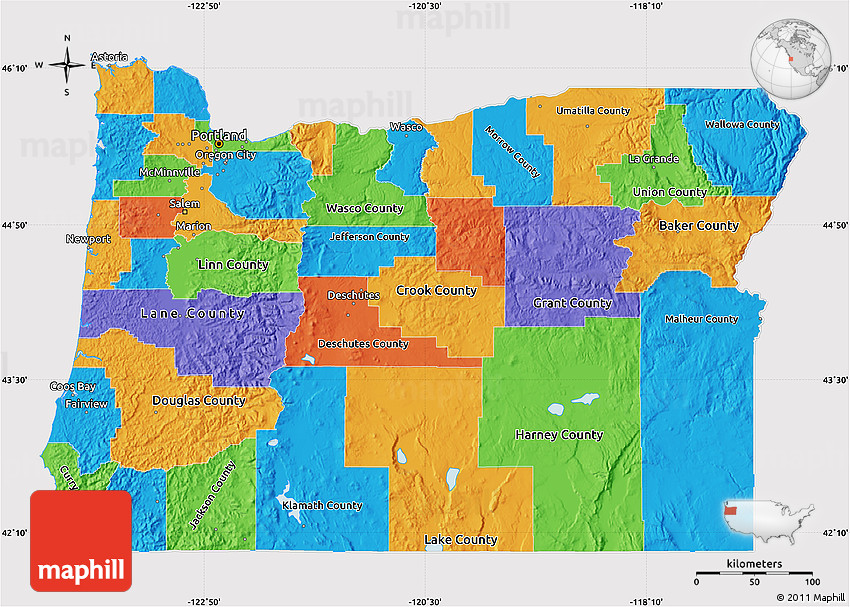 Political Map of Oregon, cropped outside