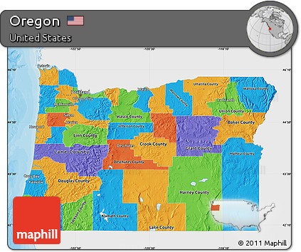Political Map of Oregon, single color outside
