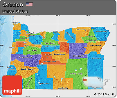 Political Map of Oregon, single color outside
