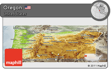 Physical Panoramic Map of Oregon, semi-desaturated