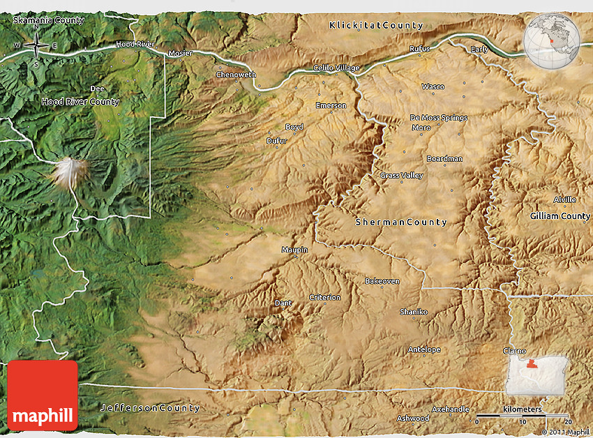 Satellite 3D Map of Wasco County