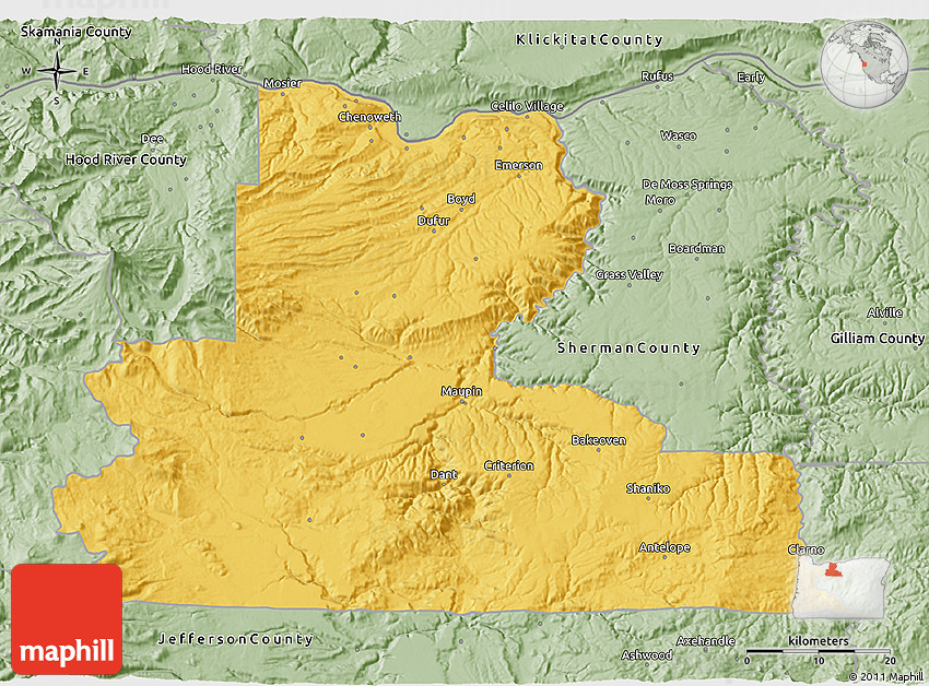 Savanna Style 3D Map of Wasco County
