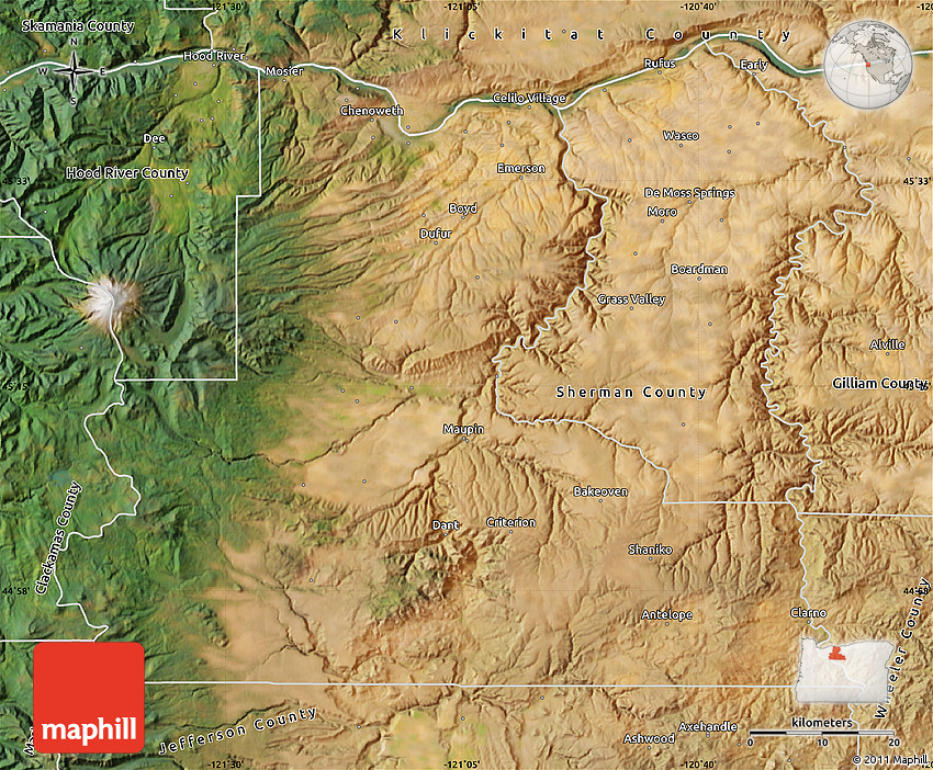 Satellite Map of Wasco County