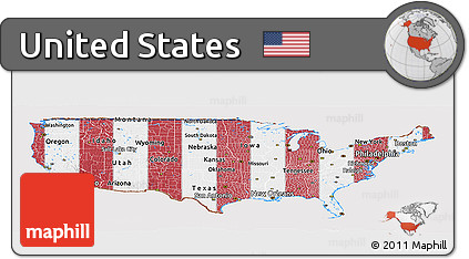 Flag Panoramic Map of United States, flag aligned to the middle
