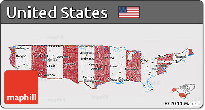 Flag Panoramic Map of United States, flag aligned to the middle