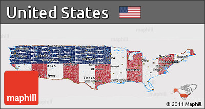 Flag Panoramic Map of United States, flag rotated