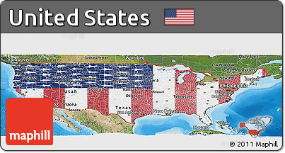 Flag Panoramic Map of United States, satellite outside, bathymetry sea, flag rotated