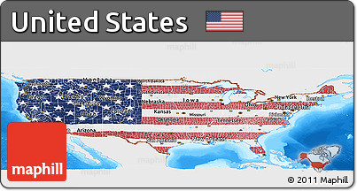 Flag Panoramic Map of United States, single color outside, bathymetry sea