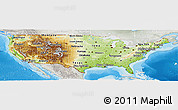 Physical Panoramic Map of United States, lighten, semi-desaturated, land only