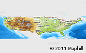 Physical Panoramic Map of United States, single color outside, bathymetry sea