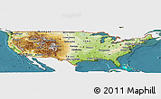 Physical Panoramic Map of United States, single color outside, satellite sea