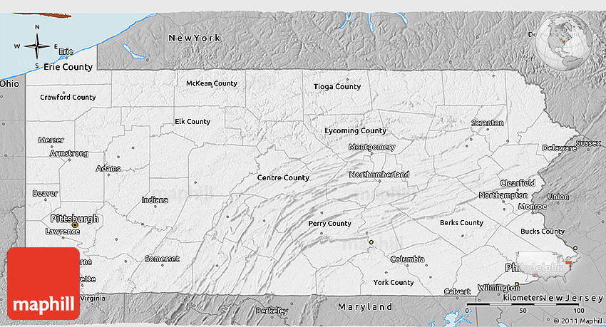 Gray 3D Map of Pennsylvania