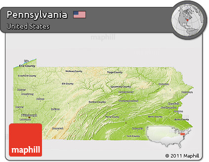 Physical 3D Map of Pennsylvania, cropped outside