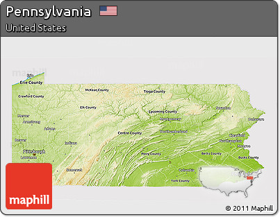 Physical 3D Map of Pennsylvania, cropped outside