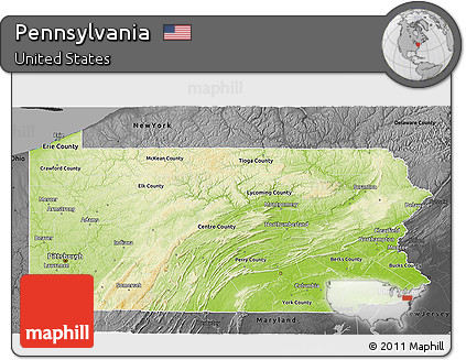 Physical 3D Map of Pennsylvania, darken, desaturated