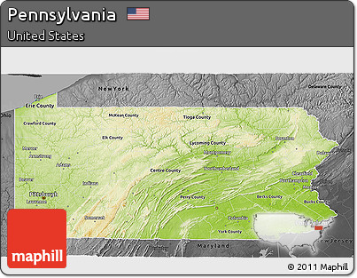 Physical 3D Map of Pennsylvania, darken, desaturated
