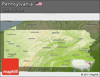 Physical 3D Map of Pennsylvania, darken