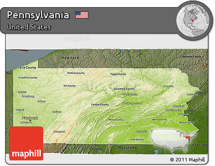 Physical 3D Map of Pennsylvania, darken