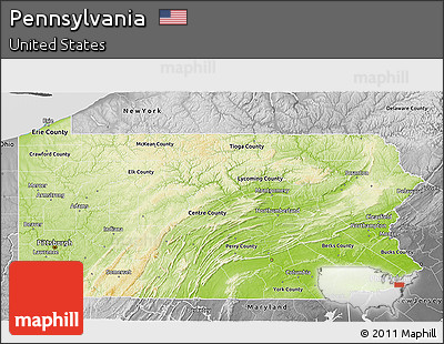 Physical 3D Map of Pennsylvania, desaturated