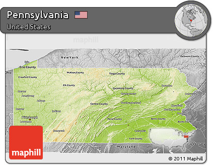 Physical 3D Map of Pennsylvania, desaturated
