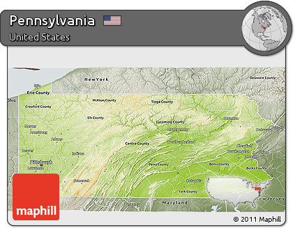 Physical 3D Map of Pennsylvania, semi-desaturated