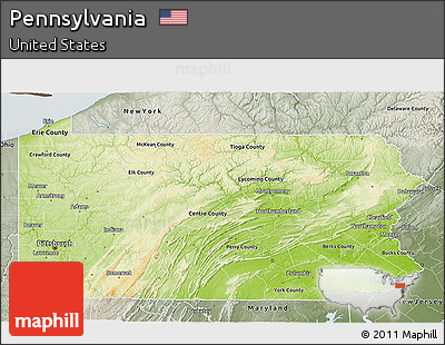 Physical 3D Map of Pennsylvania, semi-desaturated