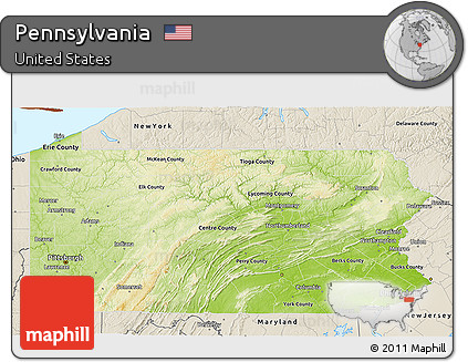 Physical 3D Map of Pennsylvania, shaded relief outside