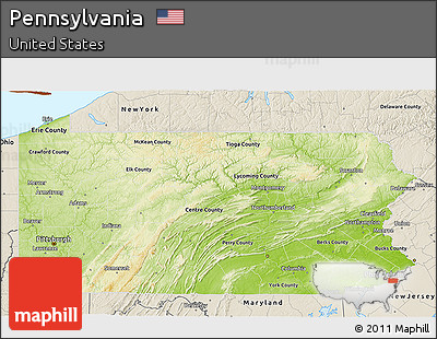 Physical 3D Map of Pennsylvania, shaded relief outside